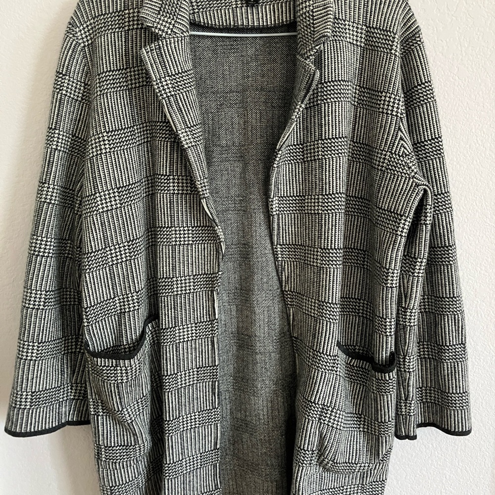 J. Crew Black and White Cardigan Sweater with Ribbed Details